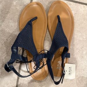 a.n.a Perforated Navy and Tan Sandals size9.5